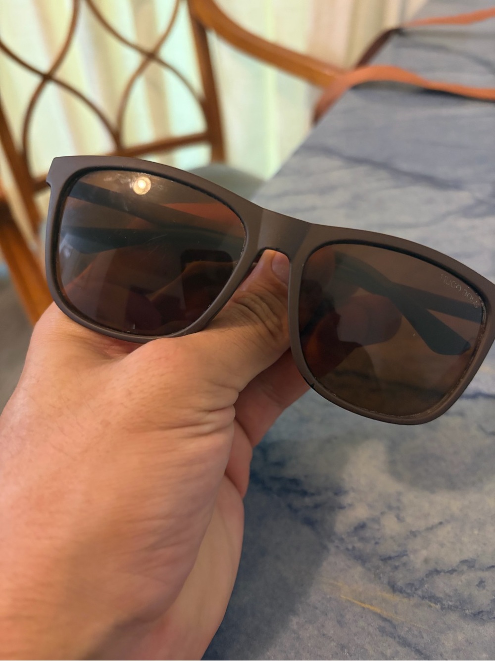 Hugo Boss Men's Matte Brown Frame Sunglasses with Dark Brown Lenses